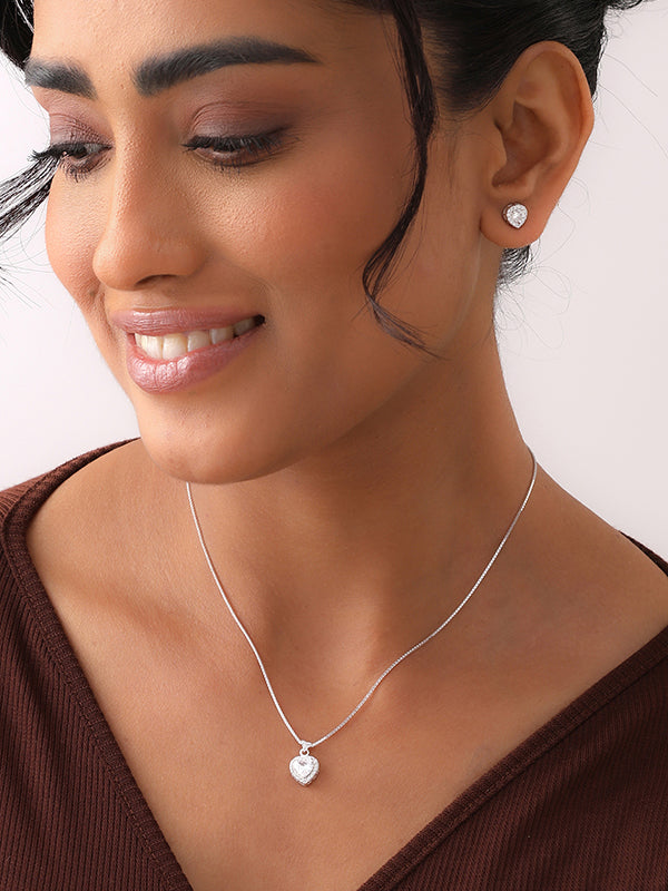CZ Heart Pendant & Stud Set