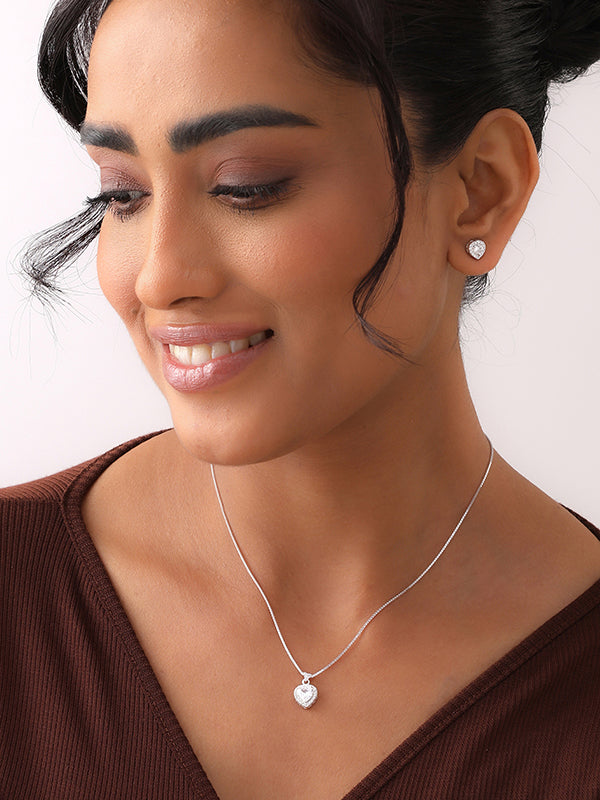 CZ Heart Pendant & Stud Set