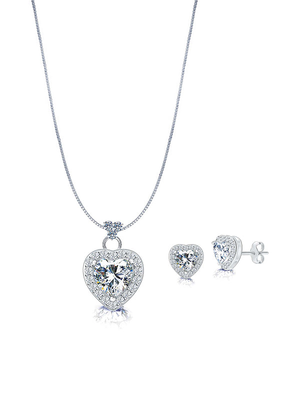 CZ Heart Pendant & Stud Set