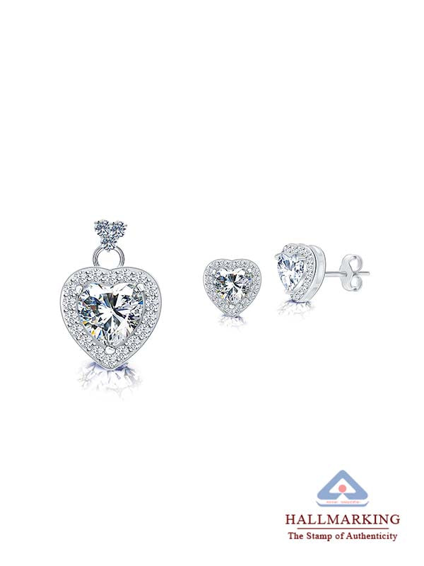 CZ Heart Pendant & Stud Set