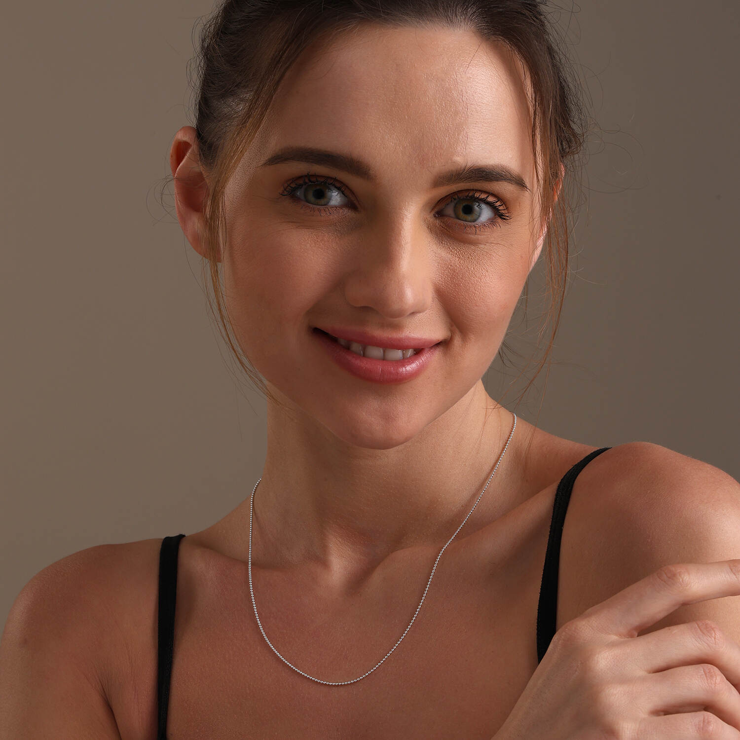 925 Sterling Silver Italian Adjustable Ball Chain Necklace for Women 61 CM