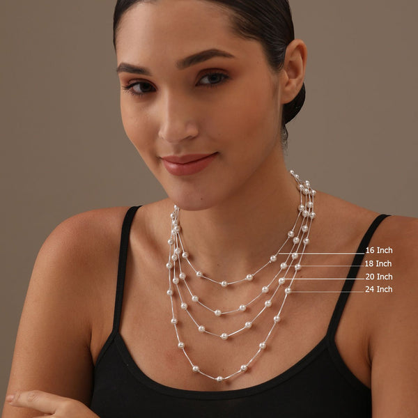 925 Sterling Silver Italian Pearl Station Chain Necklace for Teen and Women