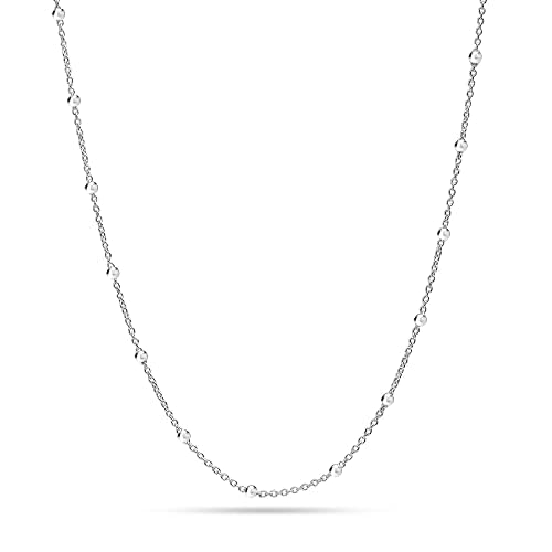 925 Sterling Silver Italian Ball Bead Station Chain Necklace for Women 1.5mm