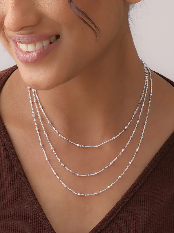 Italian Ball Bead Station 1.5mm Silver Chain for Women