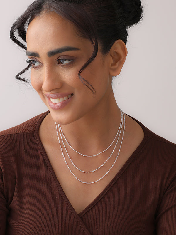 Italian Ball Bead Station 1.5mm Silver Chain for Women