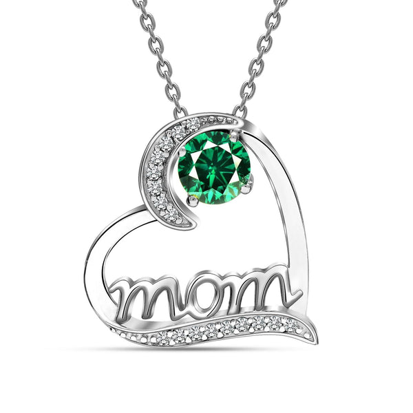 925 Sterling Silver Mom Love Heart Birthstone Pendant Necklace for Women