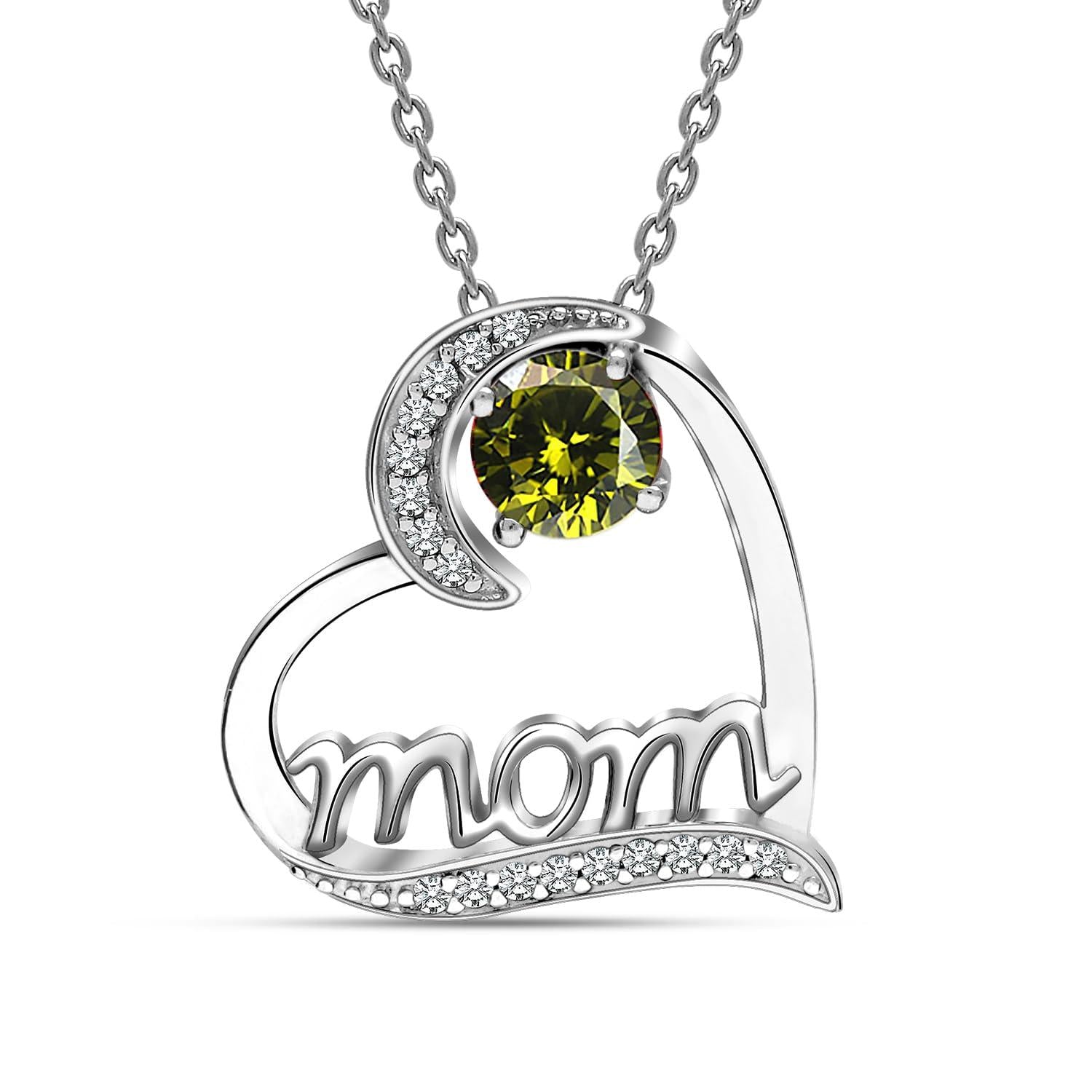 925 Sterling Silver Mom Love Heart Birthstone Pendant Necklace for Women