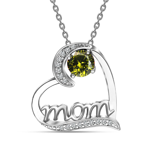 925 Sterling Silver Mom Love Heart Birthstone Pendant Necklace for Women