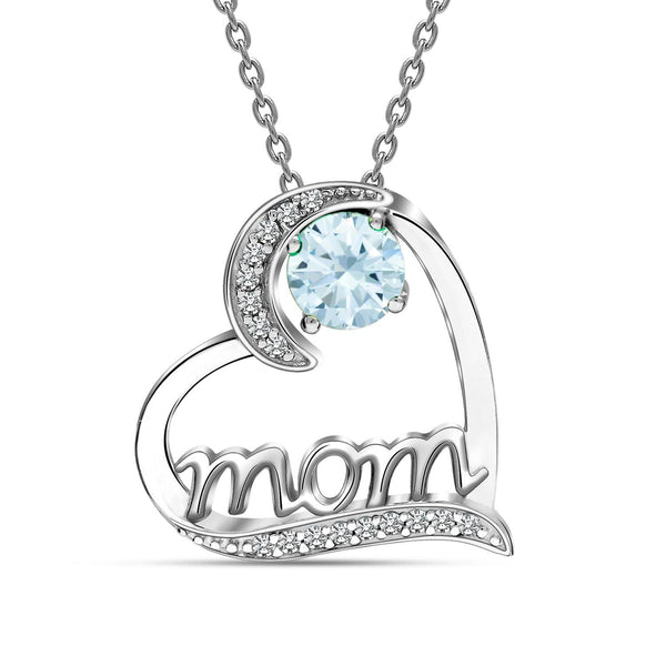 925 Sterling Silver Mom Love Heart Birthstone Pendant Necklace for Women