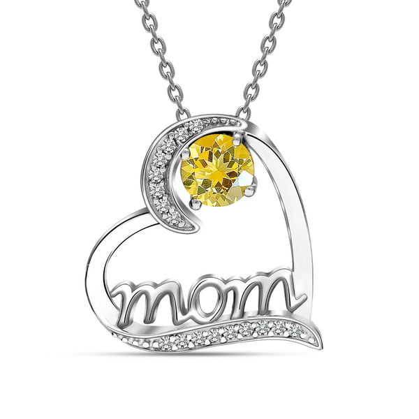 925 Sterling Silver Mom Love Heart Birthstone Pendant Necklace for Women