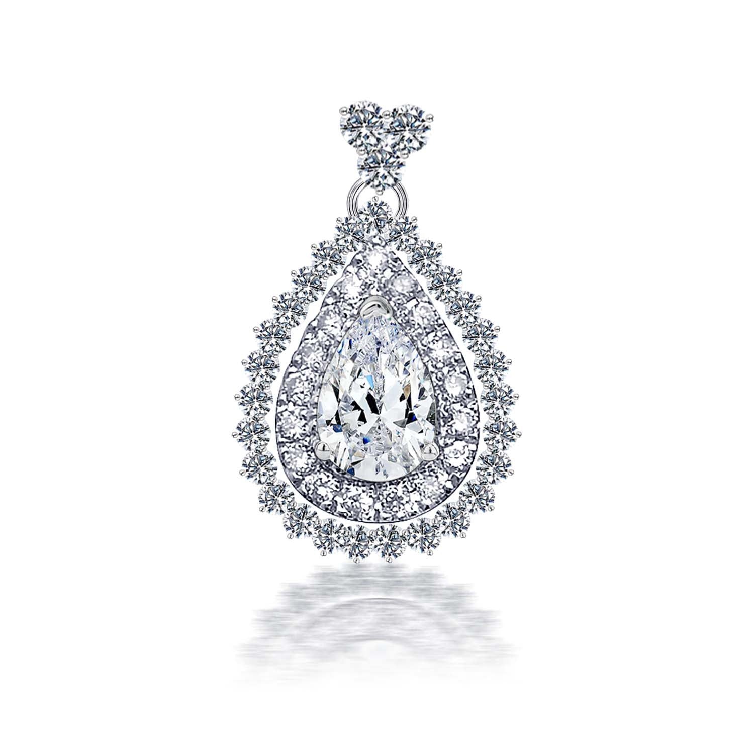 925 Sterling Silver Cubic Zirconia Brilliance Sparkling Pear Shape Pendant Necklace for Women