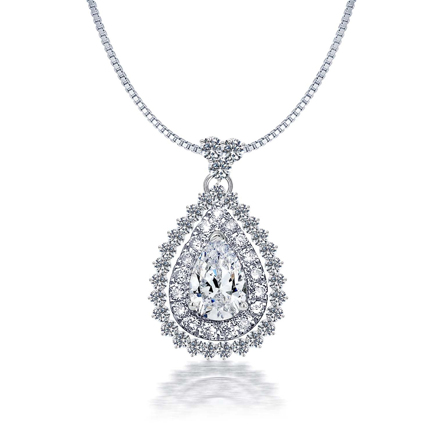 925 Sterling Silver Cubic Zirconia Brilliance Sparkling Pear Shape Pendant Necklace for Women
