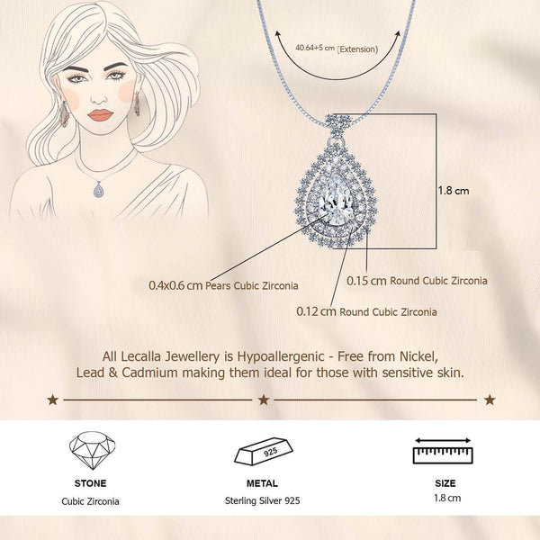 925 Sterling Silver Cubic Zirconia Brilliance Sparkling Pear Shape Pendant Necklace for Women