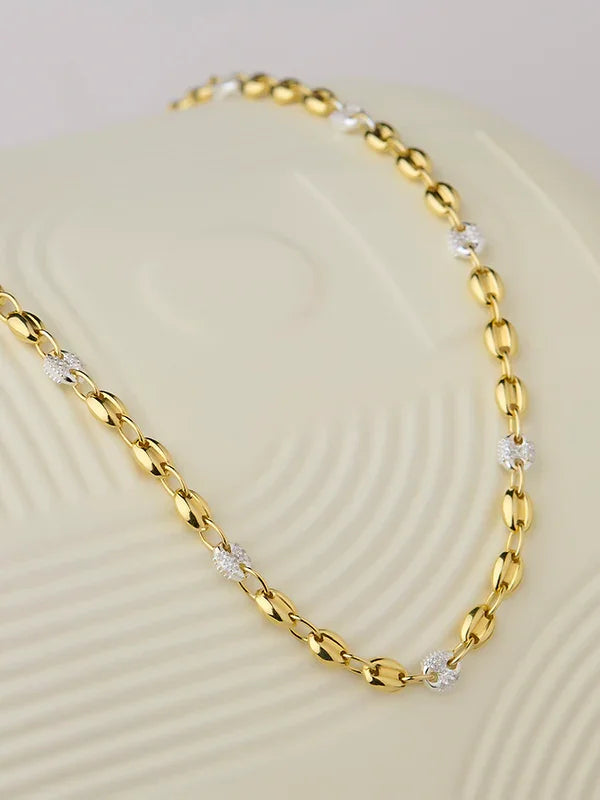 Gold Link Necklace with CZ Accents