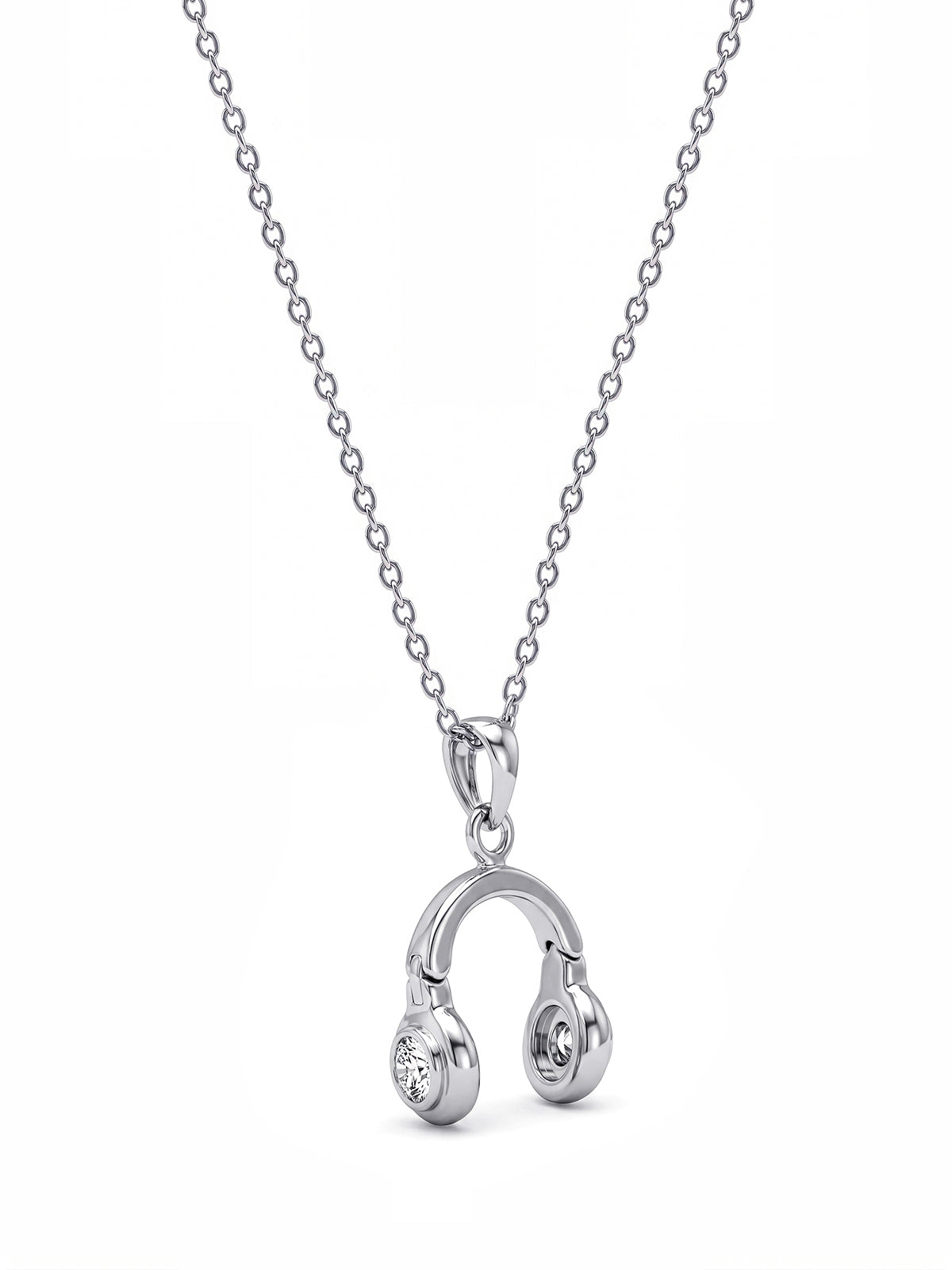 Silver Headphone Pendant Necklace