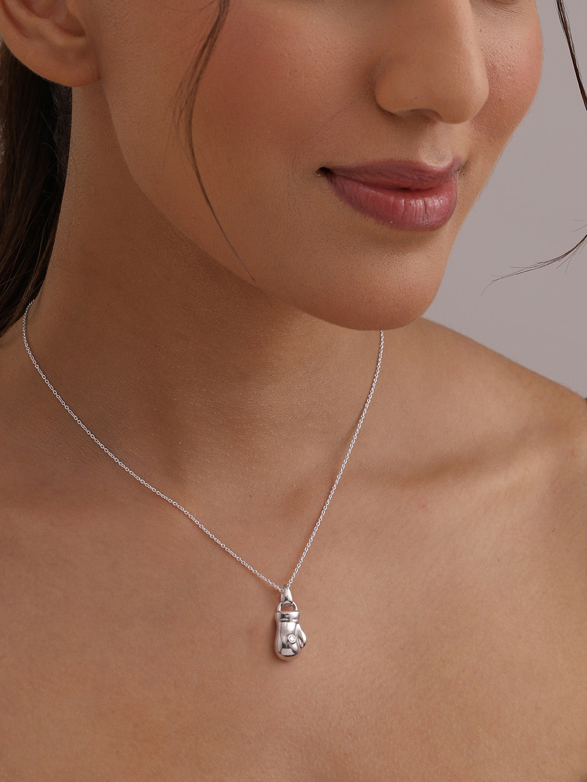 Silver Boxing Glove Pendant Necklace