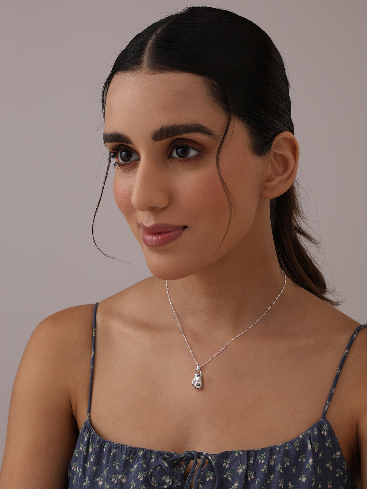 Silver Boxing Glove Pendant Necklace
