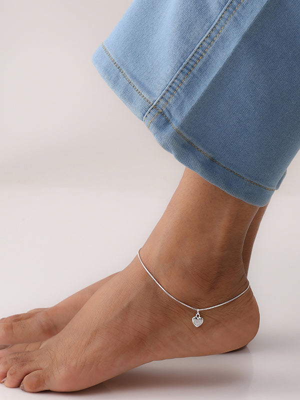 CZ Heart Charm Anklet