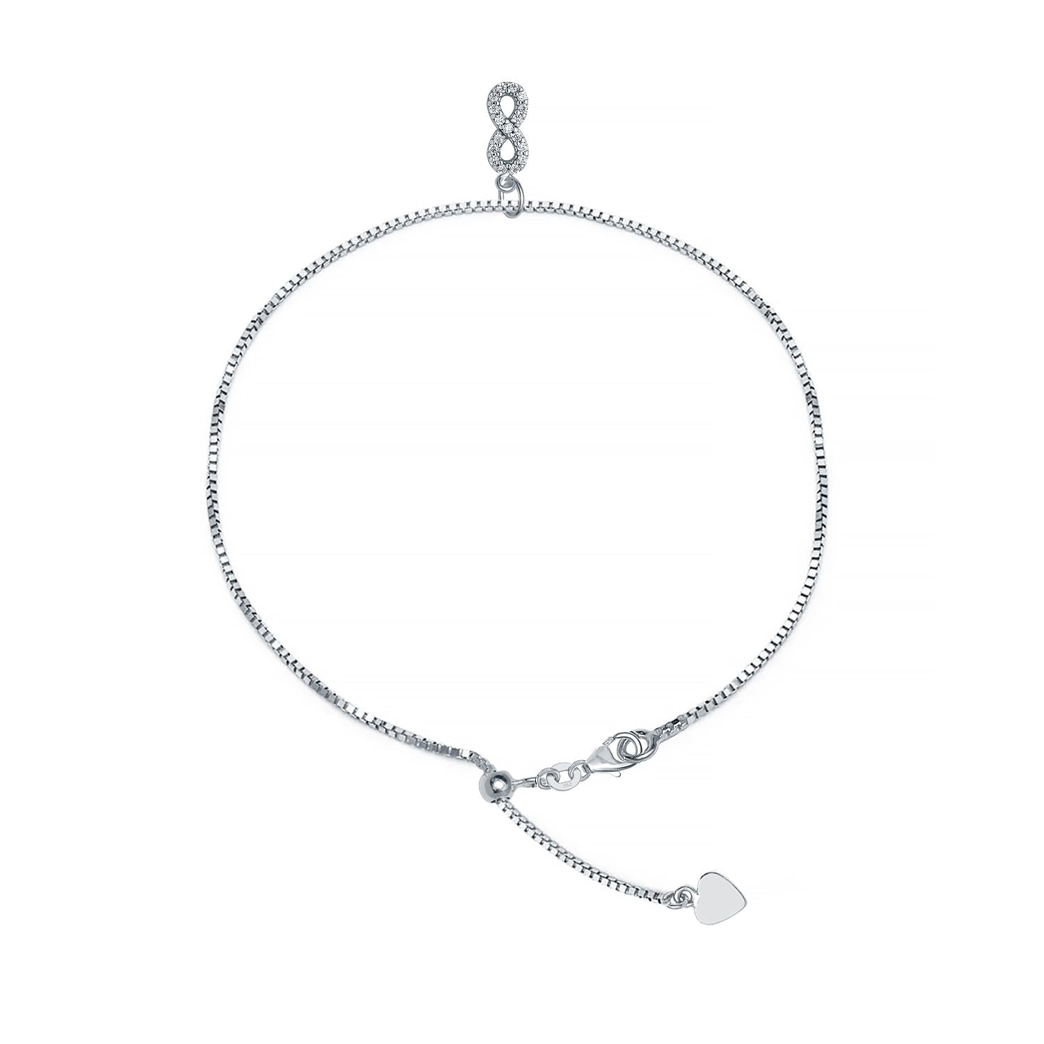 925 Sterling Silver Infinity Cubic Zirconia Charm Anklets for Women (SINGLE ANKLET)
