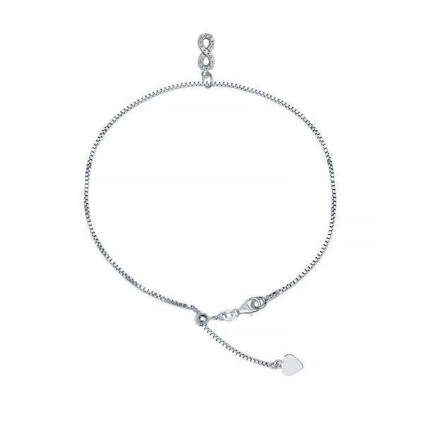 925 Sterling Silver Infinity Cubic Zirconia Charm Anklets for Women (SINGLE ANKLET)