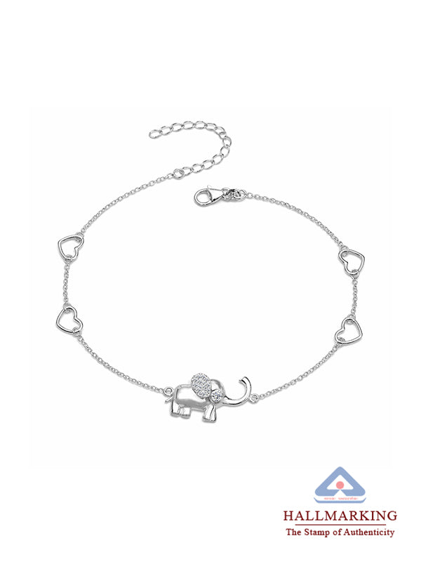 Serenity Silver Elephant Heart CZ Charm Anklet