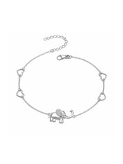 Serenity Silver Elephant Heart CZ Charm Anklet - Single
