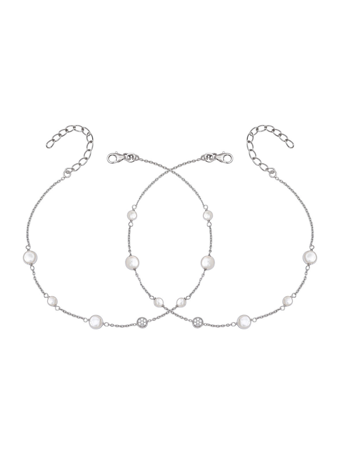Silver White Beaded Crystal Anklet