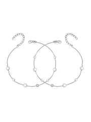 Silver White Beaded Crystal Anklet
