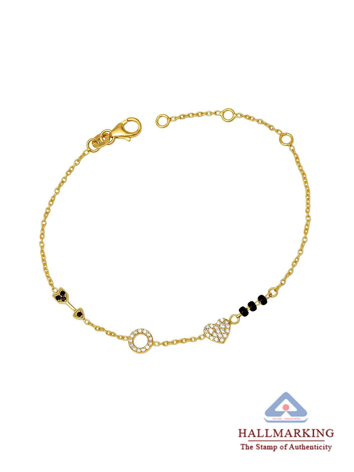 Gold Heart & Circle Crystal Mangalsutra Bracelet
