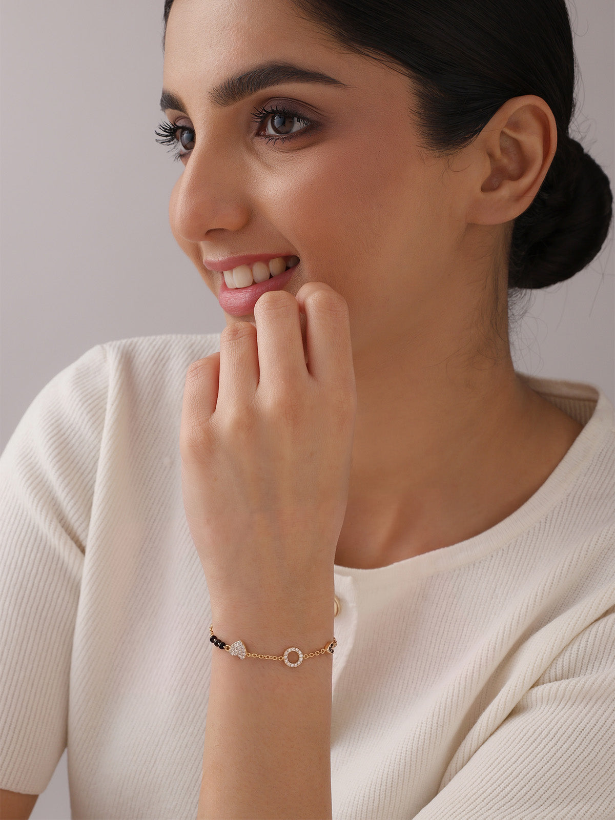 Gold Heart & Circle Crystal Mangalsutra Bracelet
