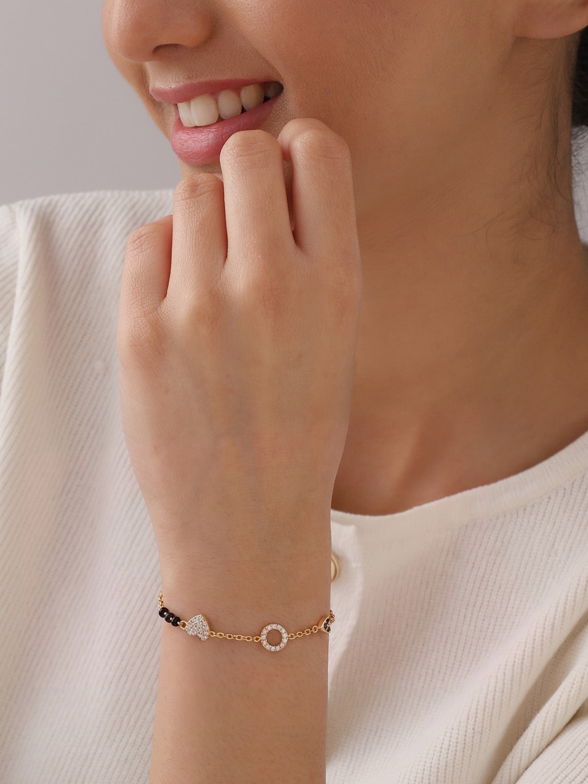 Gold Heart & Circle Crystal Mangalsutra Bracelet
