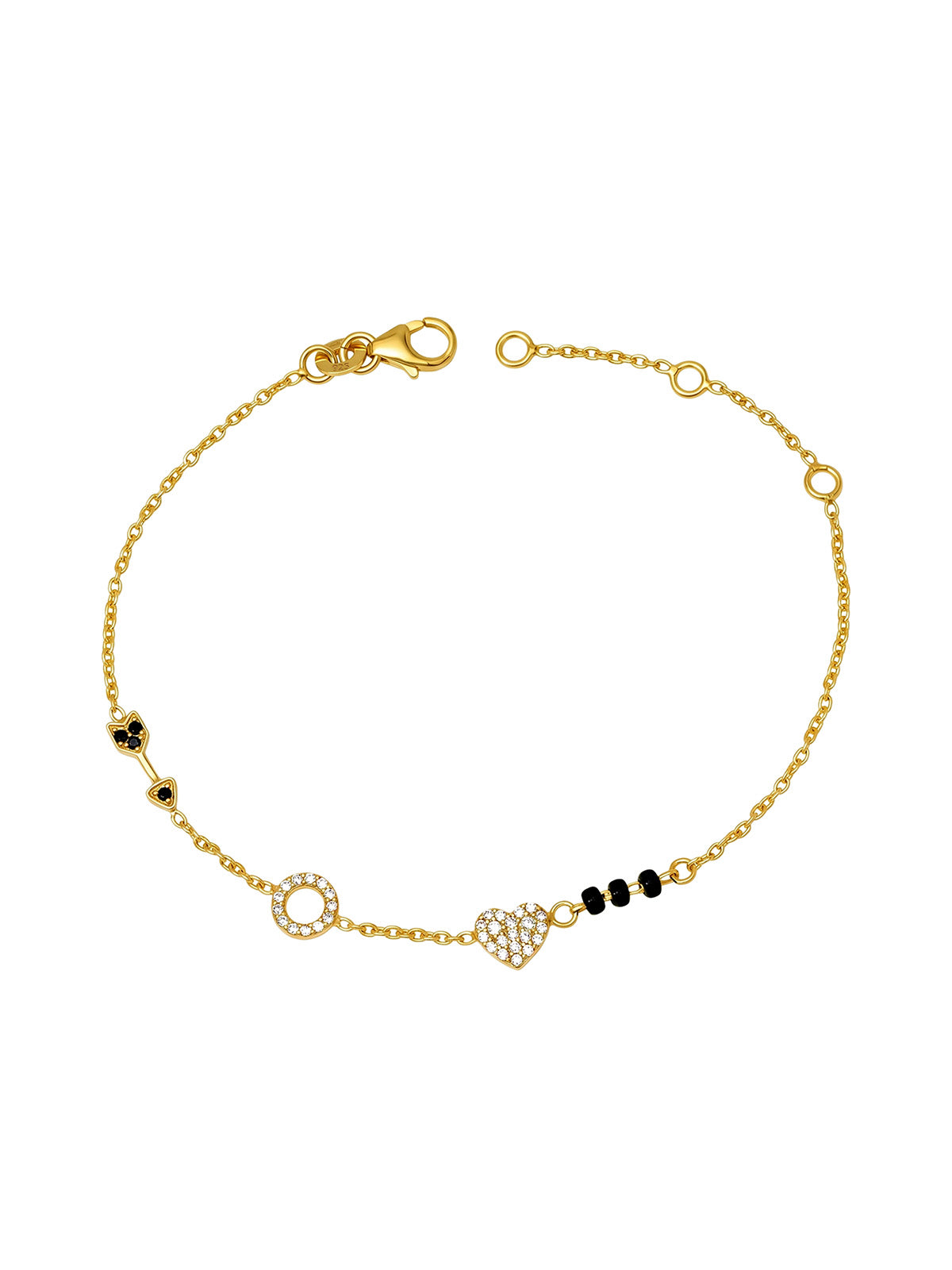 Gold Heart & Circle Crystal Mangalsutra Bracelet