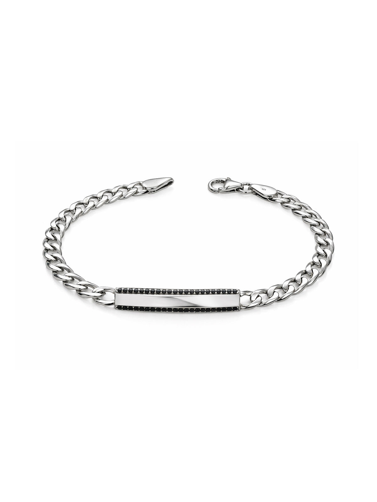 Silver CZ Border ID Chain Bracelet