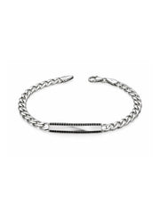 Silver CZ Border ID Chain Bracelet