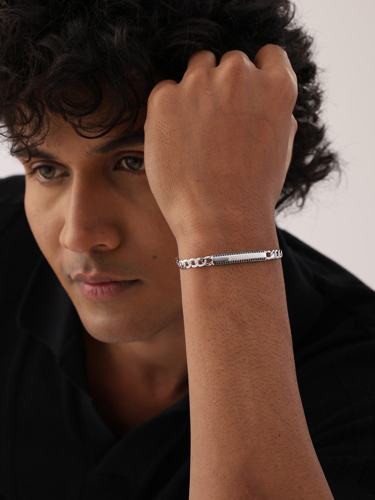 Silver CZ Border ID Chain Bracelet