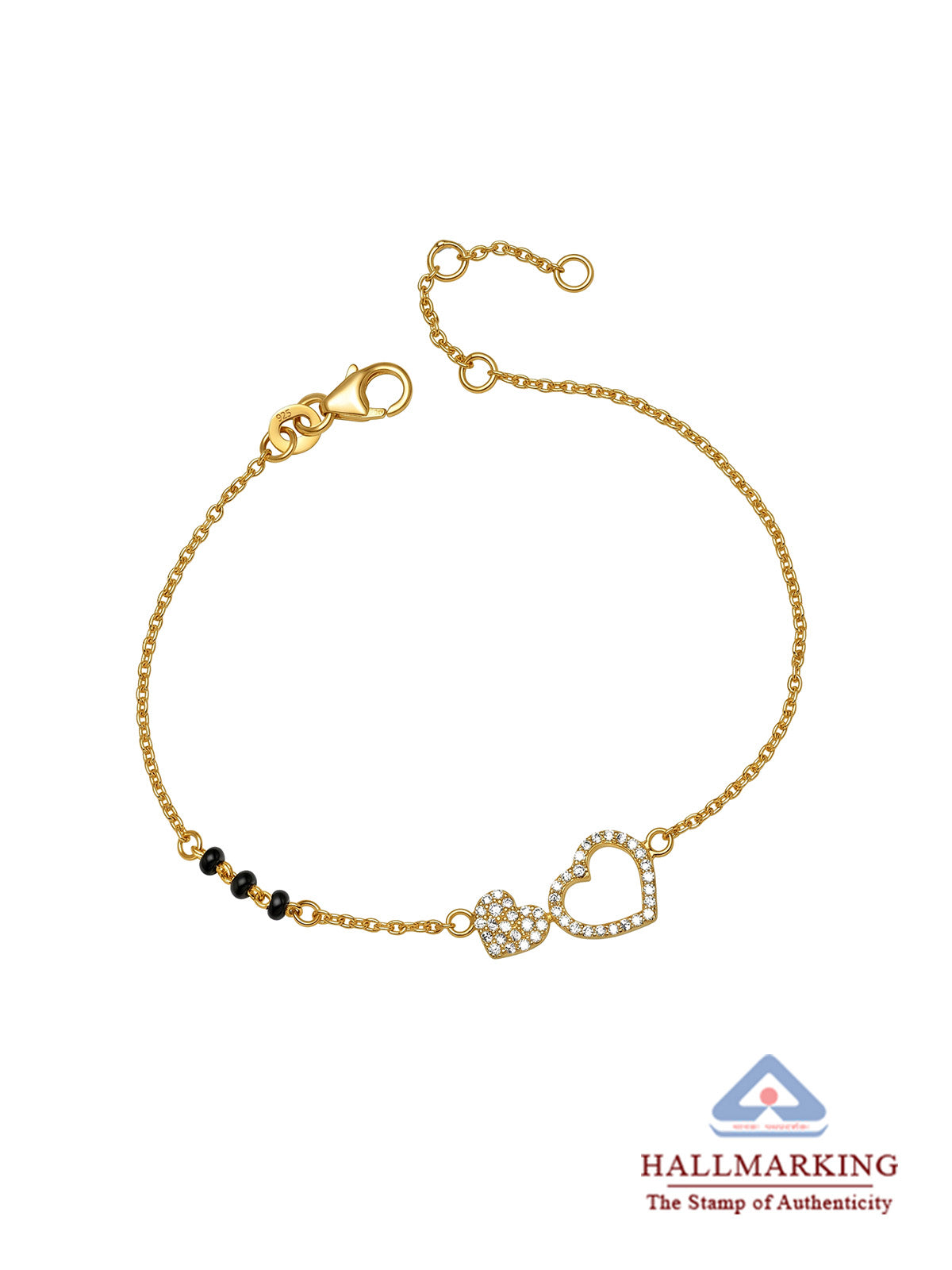 Gold Double Heart Crystal Mangalsutra Bracelet