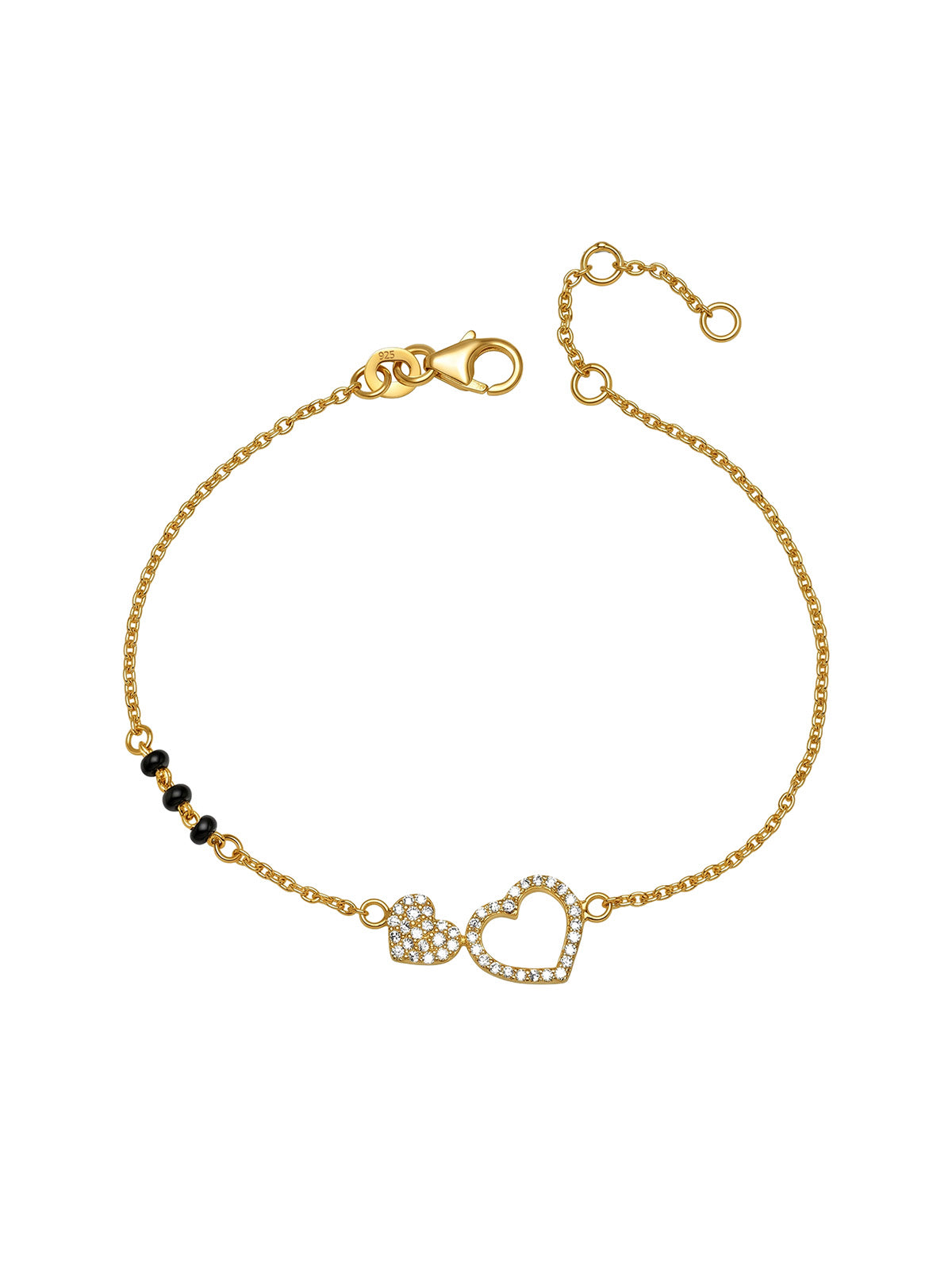 Gold Double Heart Crystal Mangalsutra Bracelet