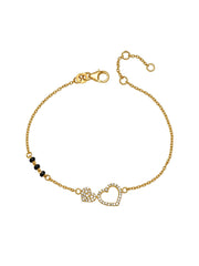 Gold Double Heart Crystal Mangalsutra Bracelet