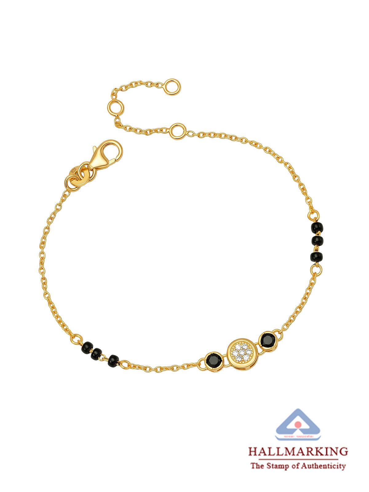 Gold Black Stone Crystal Mangalsutra Bracelet