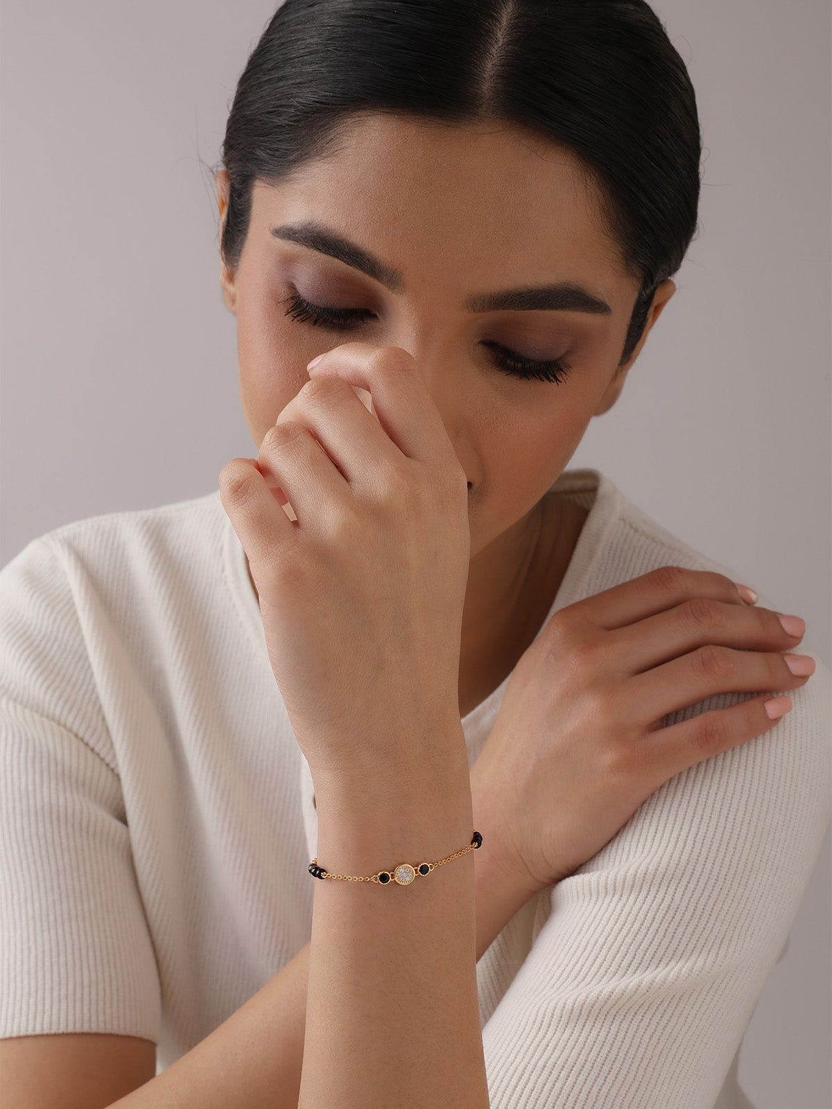 Gold Black Stone Crystal Mangalsutra Bracelet