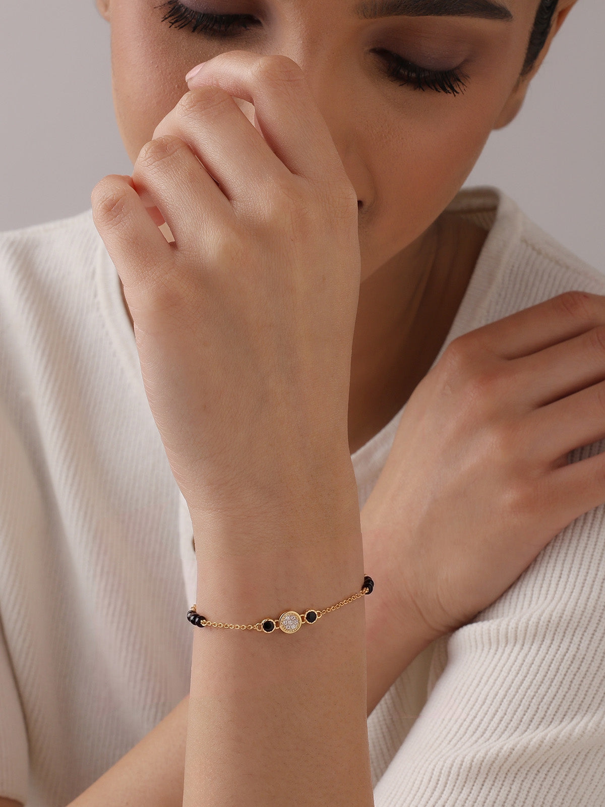 Gold Black Stone Crystal Mangalsutra Bracelet
