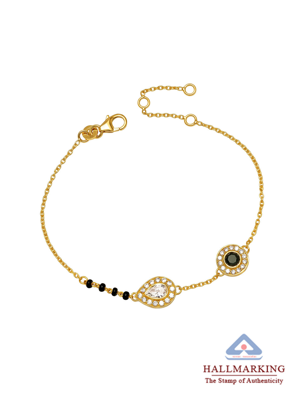 Gold Black Bead Crystal Mangalsutra Bracelet