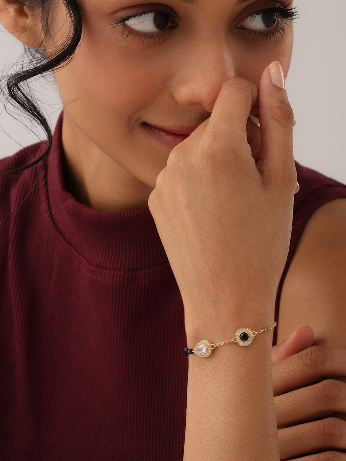 Gold Black Bead Crystal Mangalsutra Bracelet