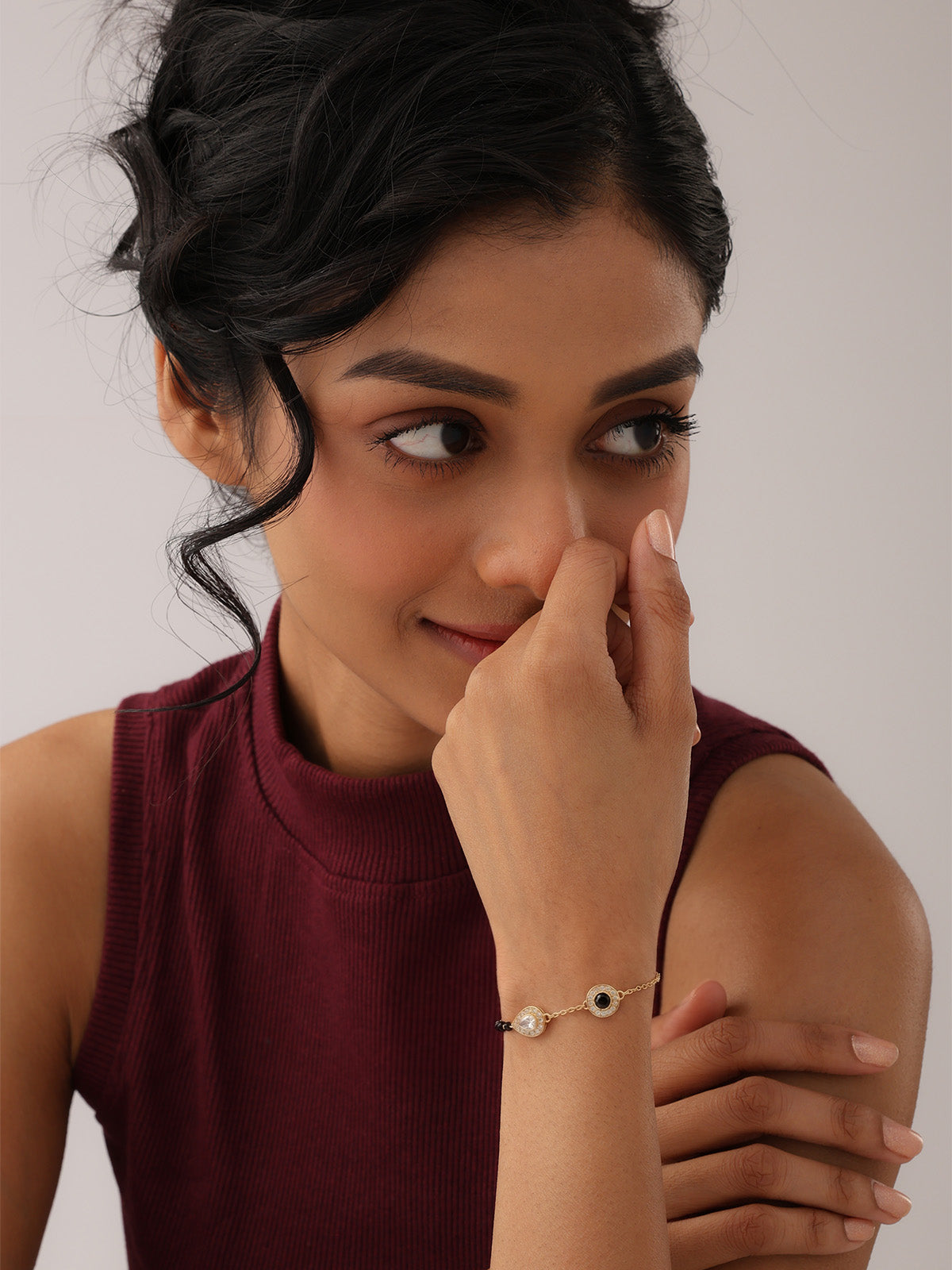 Gold Black Bead Crystal Mangalsutra Bracelet