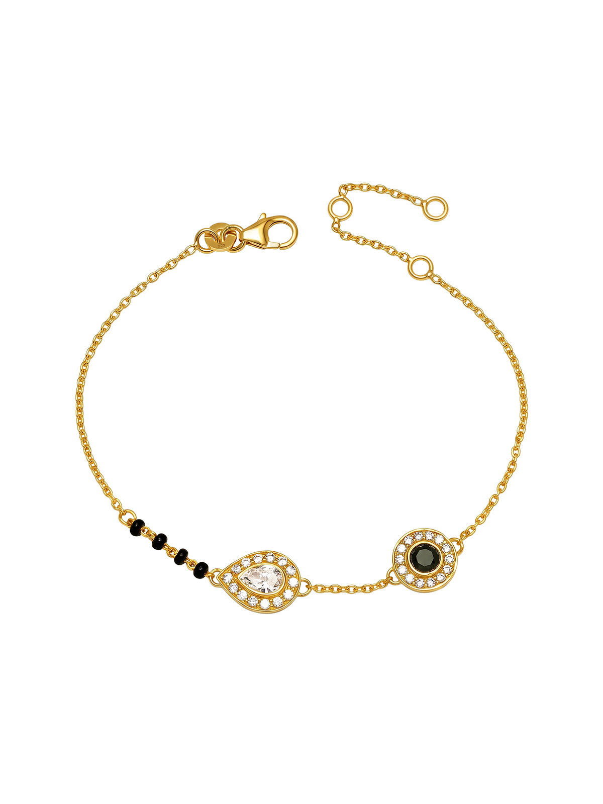 Gold Black Bead Crystal Mangalsutra Bracelet