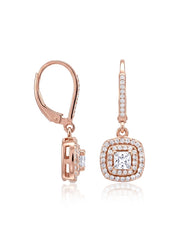 Rose Gold CZ Halo Drop Earrings
