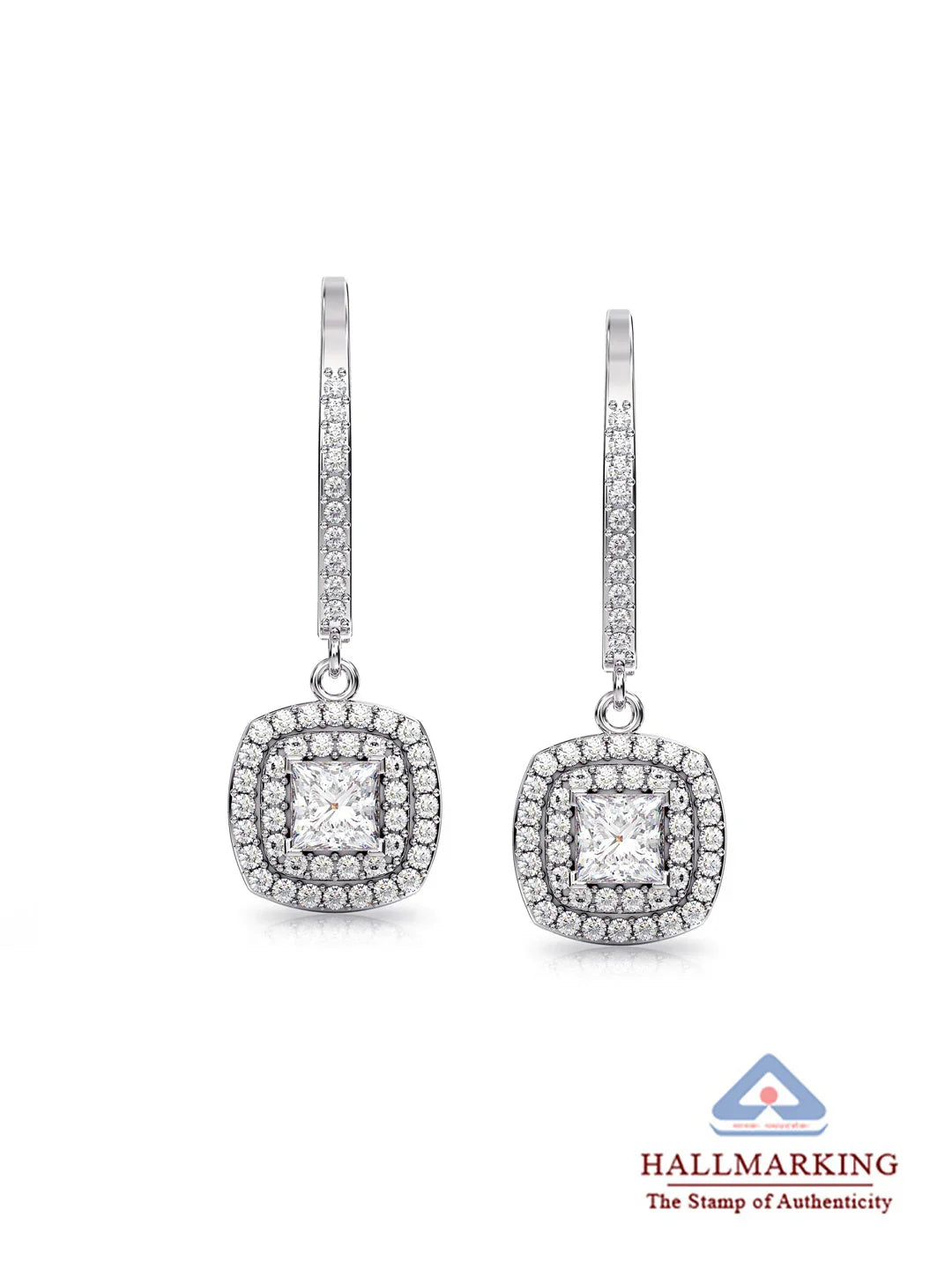 Rhodium Double Halo CZ Leverback Earrings