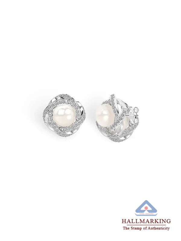 Pearl CZ Love Knot Stud Earrings