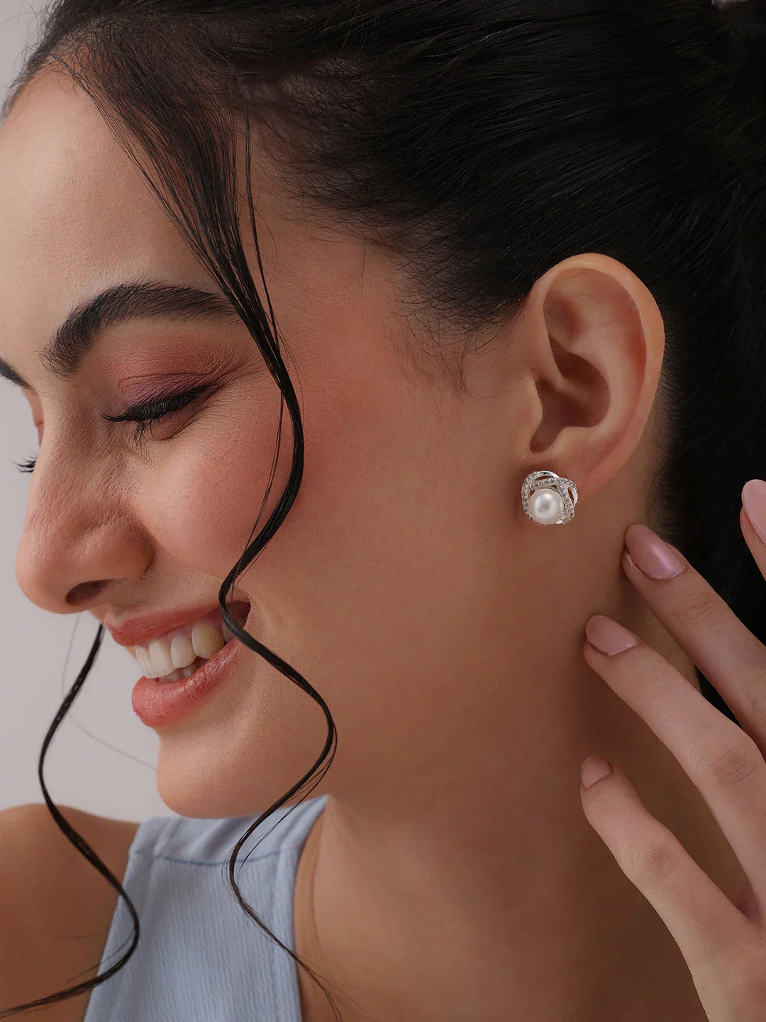 Pearl CZ Love Knot Stud Earrings