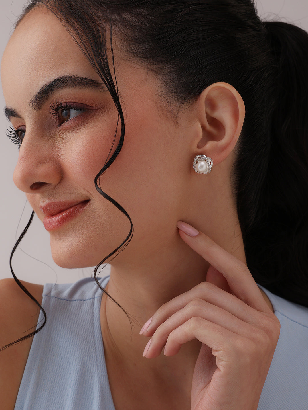 Pearl CZ Love Knot Stud Earrings